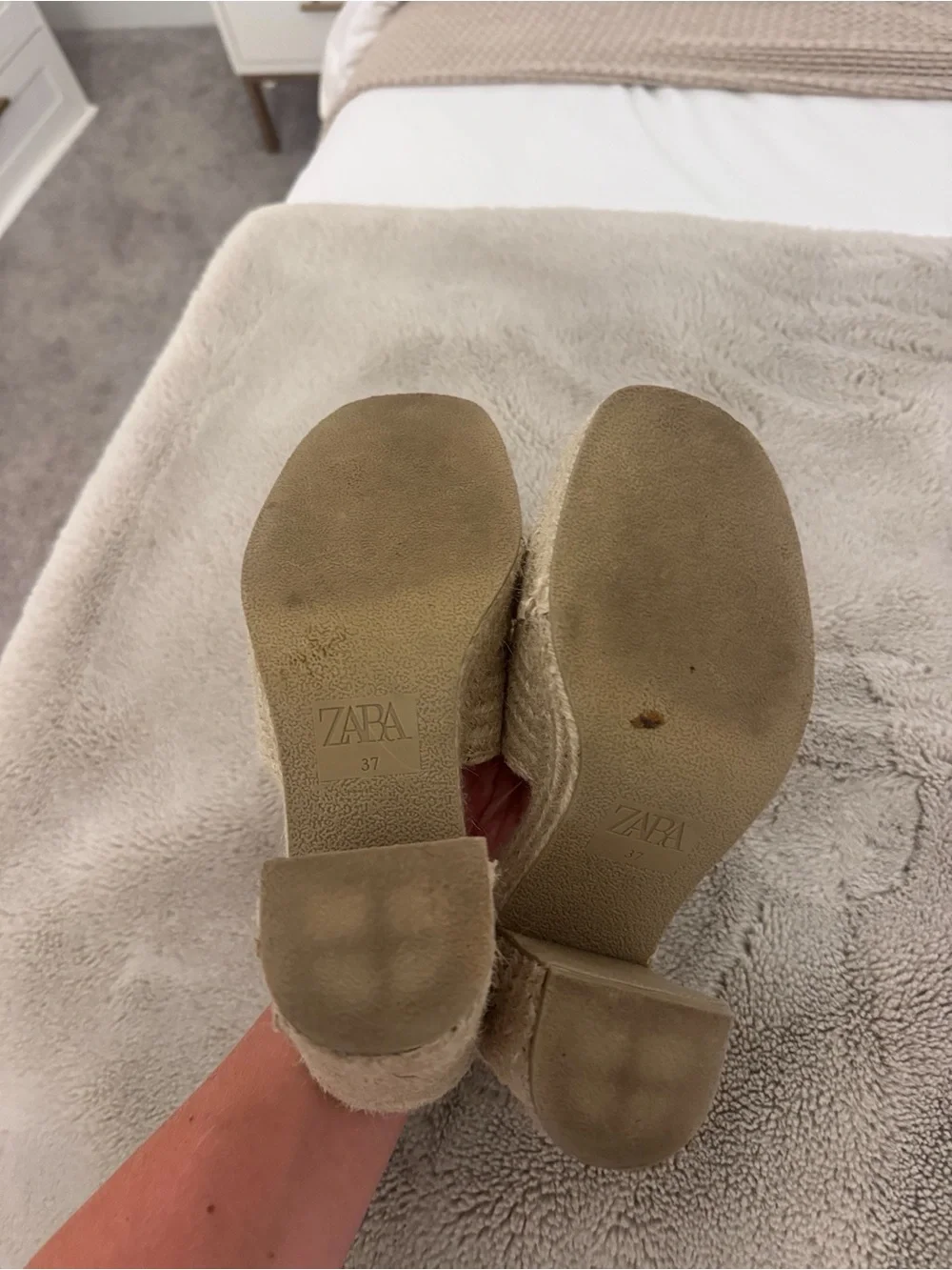 Zara Beige Woven Platform Mule Heels - Women's Slip-On Sandals - Size 7